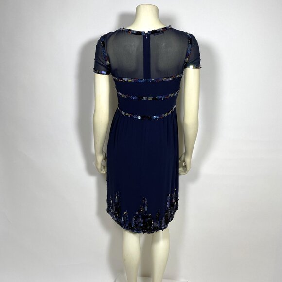CHANEL Navy Silk Sequin Trim Cruise 2015  Dress *As Is* SAMPLE - Picture 4 of 16
